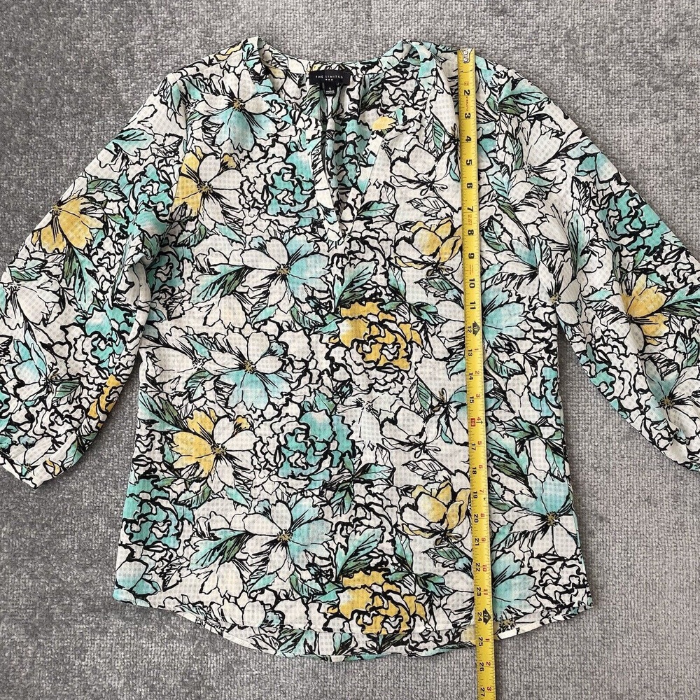 The Limited Shirt Womens Small Cream Black Floral Blouse Lightweight Flowy - Picture 6 of 7